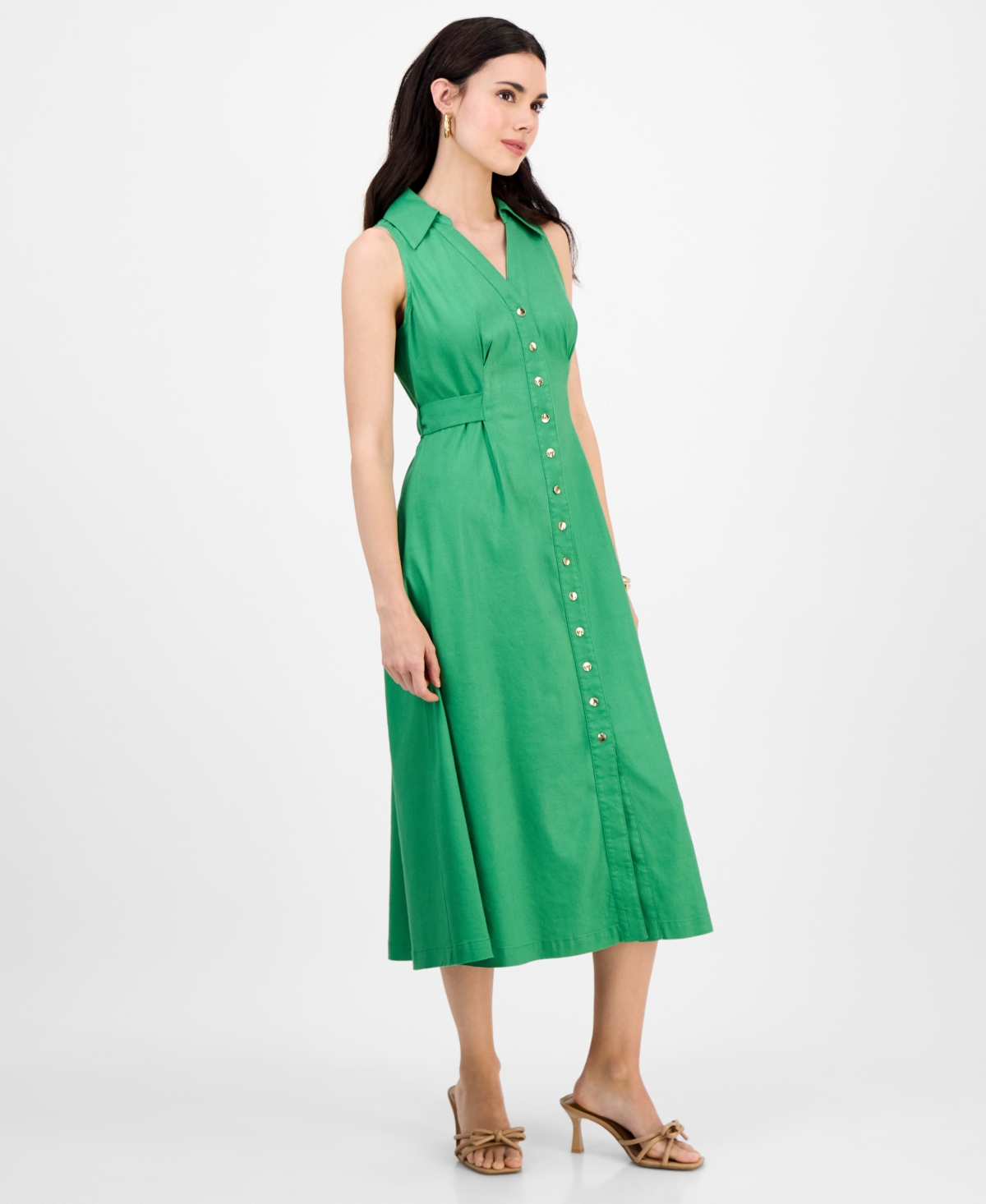 Inc International Concepts Petite Belted Linen-blend Sleeveless Shirtdress, Created For Macy's