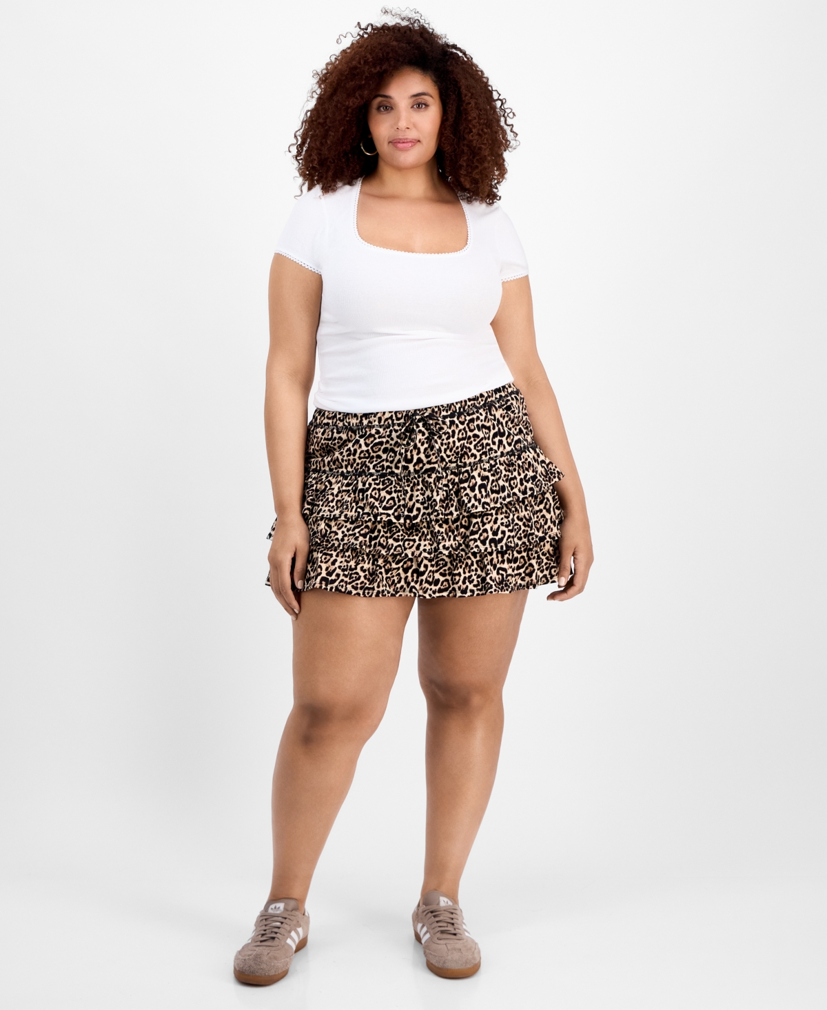 Trendy Plus Size Cotton Ruffled Mini Skort - Black/brown