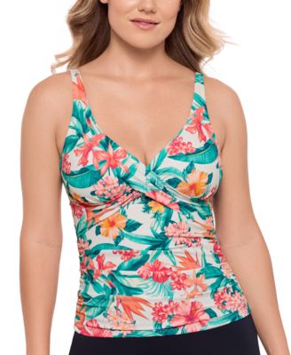 Swim Solutions - Women's Crossover Printed Shirred Tankini Top