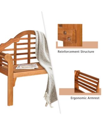 49 Inch Eucalyptus Wood Outdoor Folding Bench with Backrest Armrest for Patio Garden