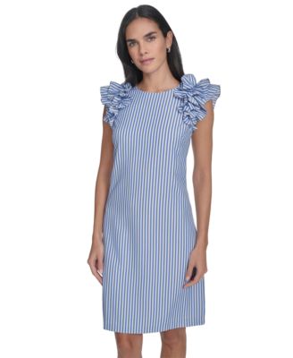 Women's Ruffled Sleeveless Crewneck Sheath Dress