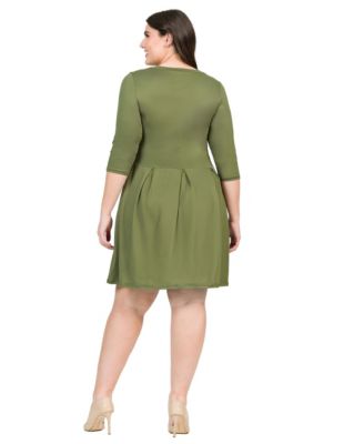 Plus Size Fit and Flare Elbow Sleeves Dress