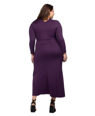 Plus Size Long Sleeve Side Slit Fitted Maxi Dress