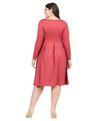 Plus Size Long Sleeve Fit and Flare Midi Dress