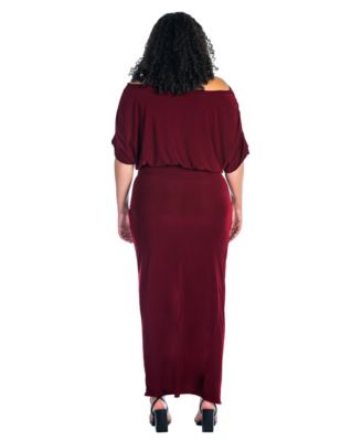 Plus Size Boat Neck Batwing Sleeve Slit Maxi Dress