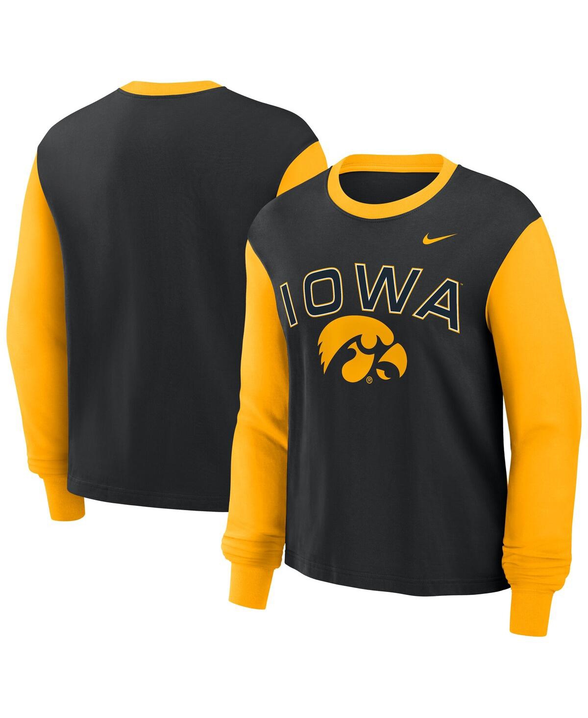 Nike Women's Black/gold Iowa Hawkeyes Boxy Long Sleeve T-shirt In Black,gold