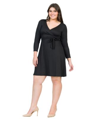 Plus Size Chic V-Neck Long Sleeve Belted Dress