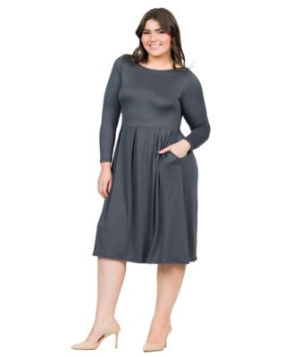 Plus Size Long Sleeve Fit and Flare Midi Dress