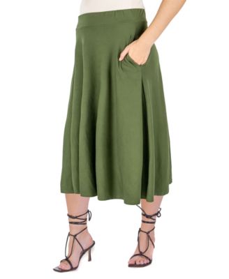 Plus Size Elastic Waist Pleated Pocket Midi Skirt