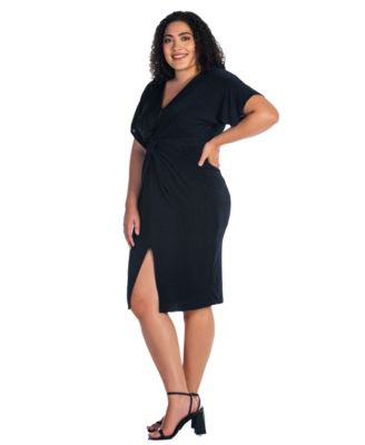 Plus Size Short Sleeve V-Neck Twist Front Split Hem Dress