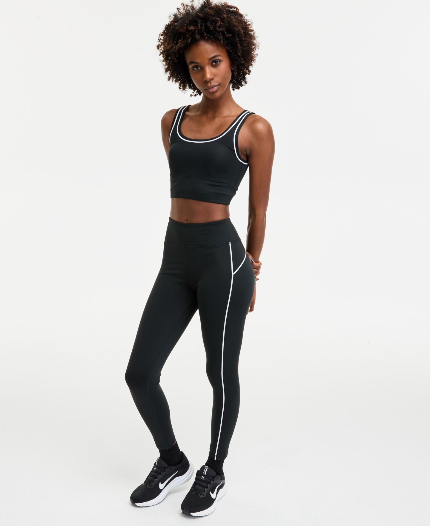 Женские леггинсы ID Ideology Piped 7/8-Length Compression, цвет: Глубокий чёрный — фото 1