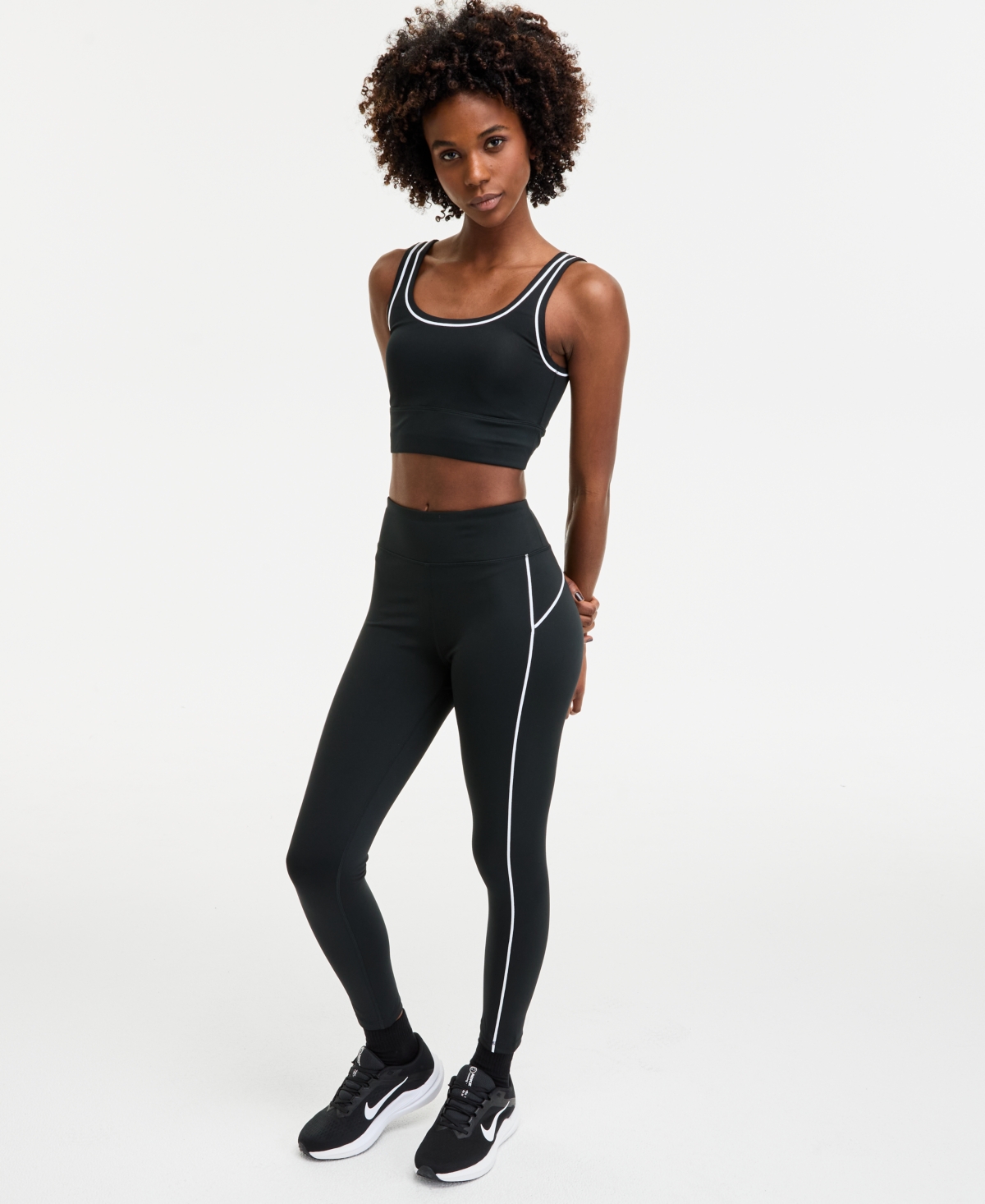 Id Ideology Women's Piped 7/8-length Compression Leggings, Exclusively At Macy's
