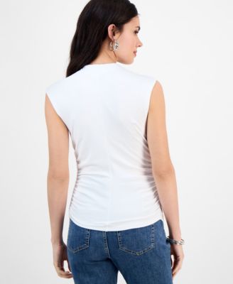 Petite High-Neck Side-Ruched Top