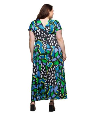 Plus Size V-Neck Empire Waist Cap Sleeve Maxi Dress