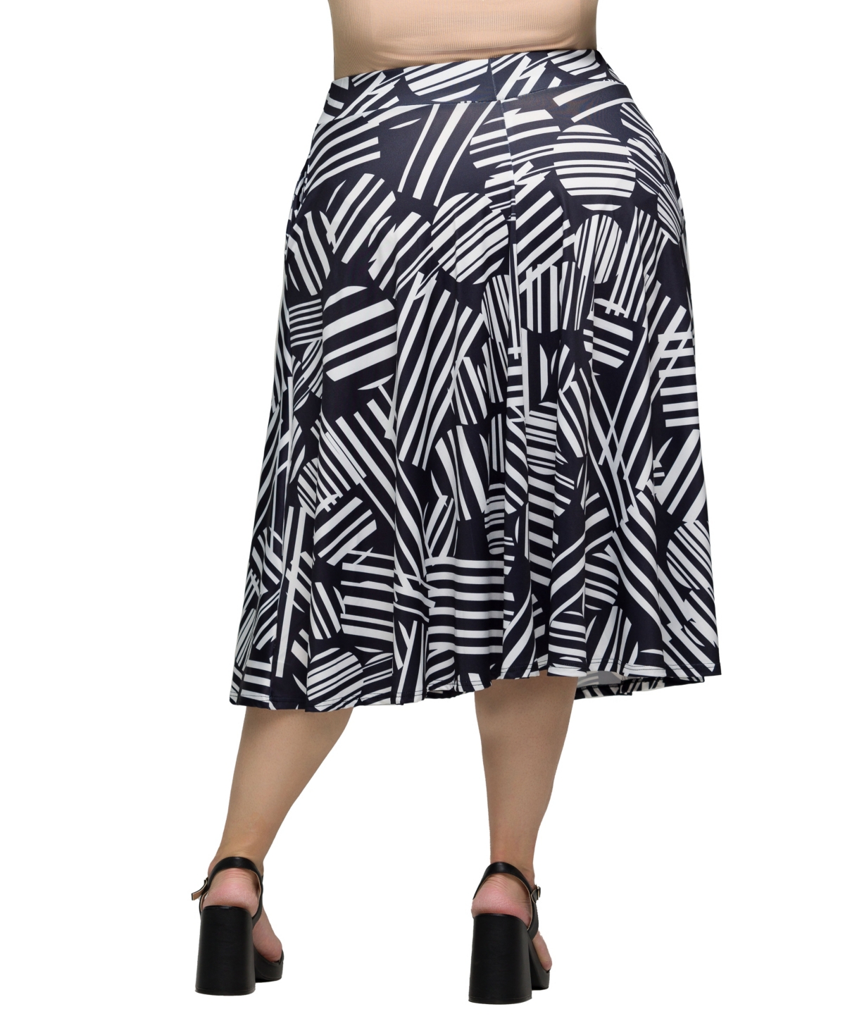 24SEVEN COMFORT APPAREL PLUS SIZE PRINT ELASTIC WAIST POCKET MIDI SKIRT 
