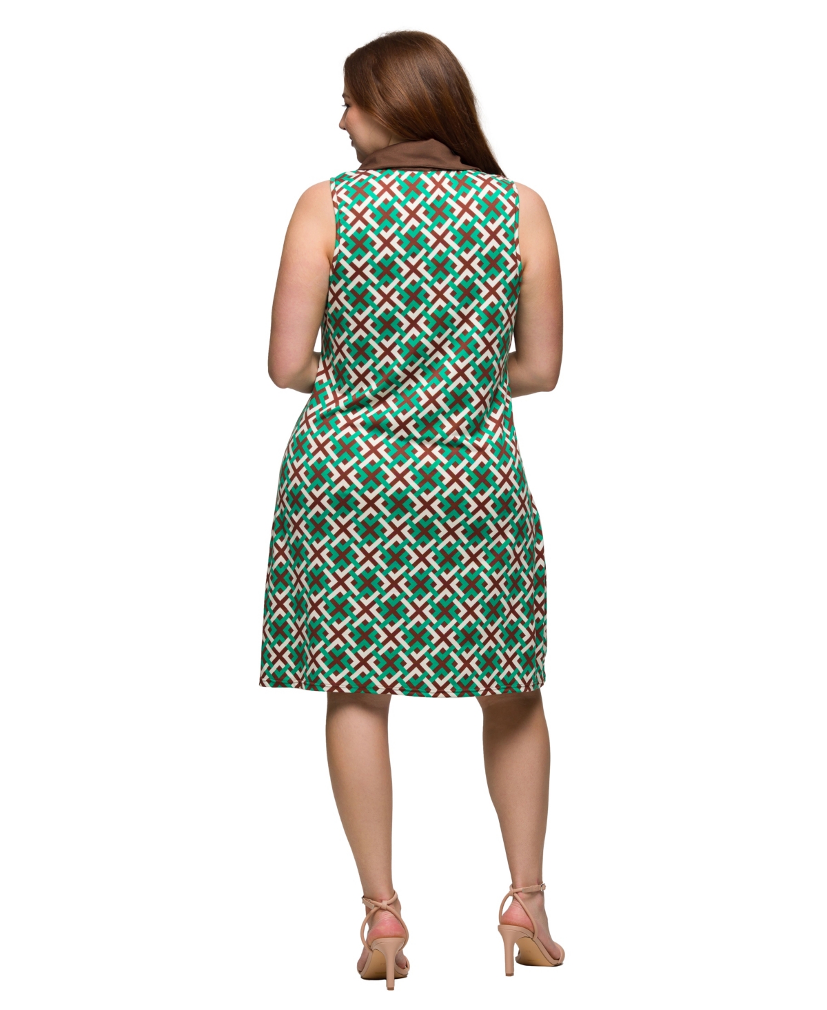 24seven Comfort Apparel Plus Size Sleeveless Collared Mini Dress In Green Multi