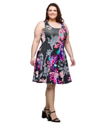 Plus Size Print Sleeveless Knee Length Tank Swing Dress