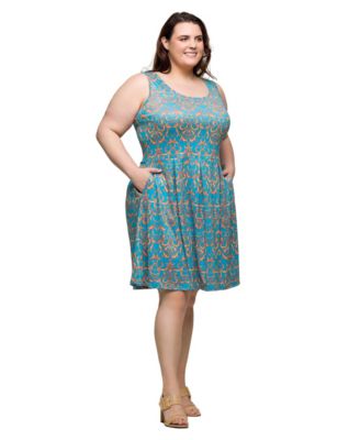 Plus Size Sleeveless Pleated Knee Length Pocket Dress