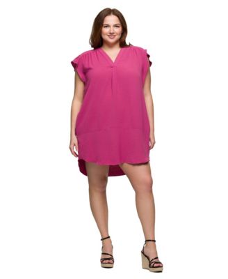 Plus Size V-Neck Cap Sleeve Knee Length Pocket Dress
