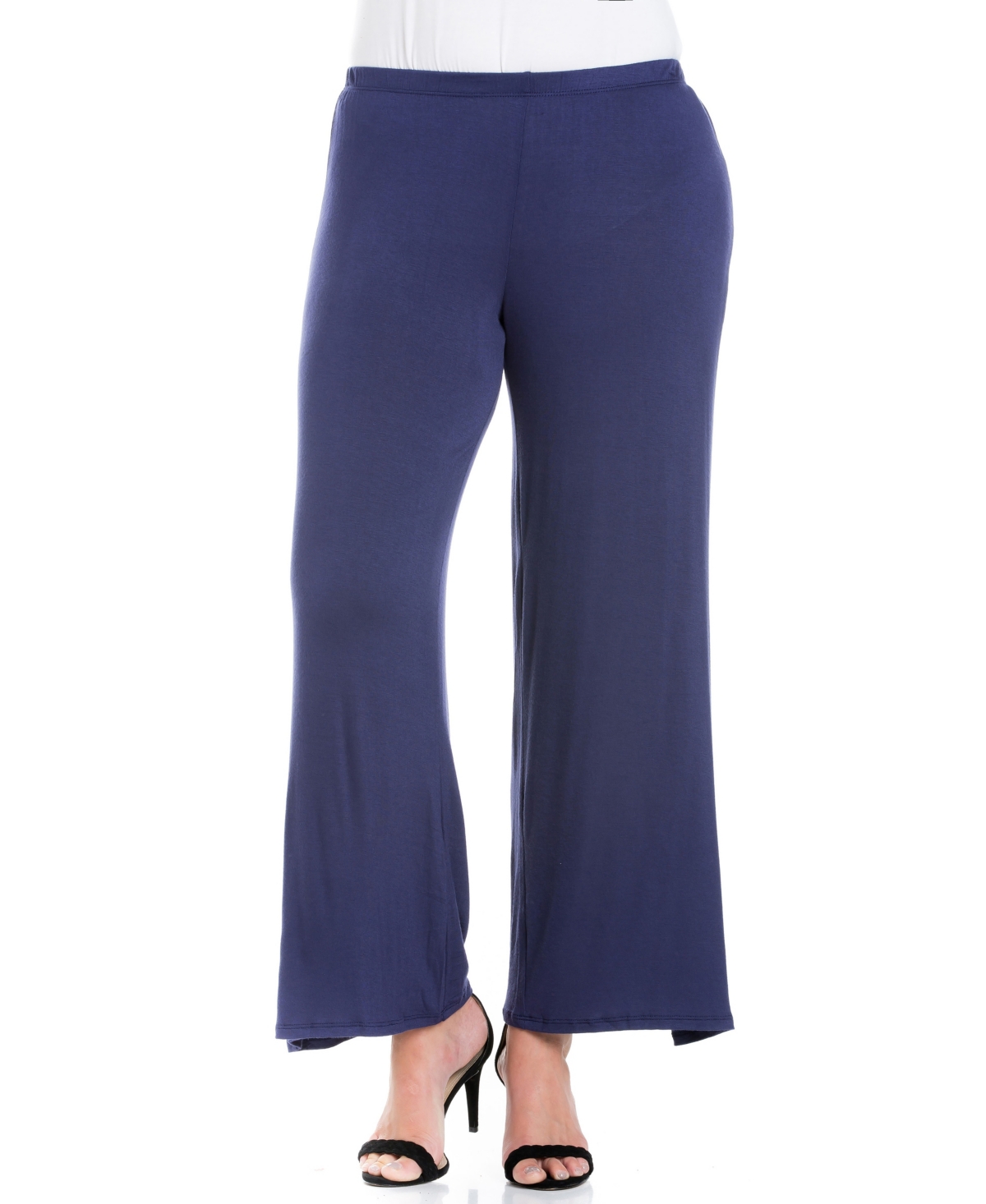 24seven Comfort Apparel Plus Size Elastic Waist Flared Leg Palazzo Pants In Navy