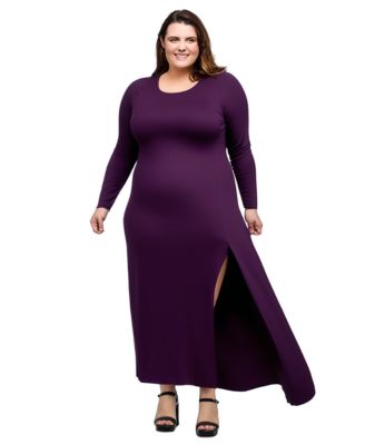 Plus Size Long Sleeve Side Slit Fitted Maxi Dress