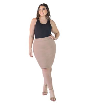 Plus Size Solid Color Elastic Waist Knee Length Pencil Skirt