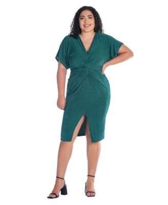 Plus Size Short Sleeve V-Neck Twist Front Split Hem Dress