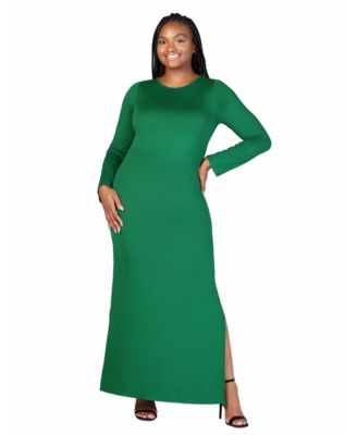 Plus Size Long Sleeve Side Slit Fitted Maxi Dress
