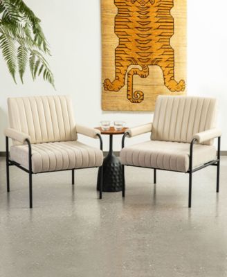 34" Leatherette Mid-Century Modern and Fabric Combination Armchair