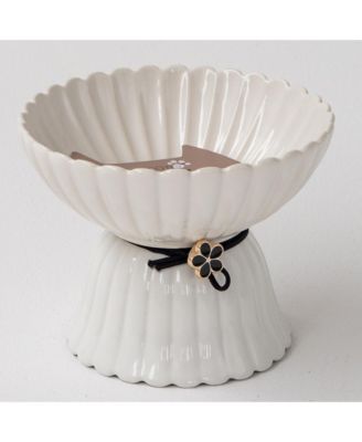 Elevated Cat Bowl: White & Black Flower