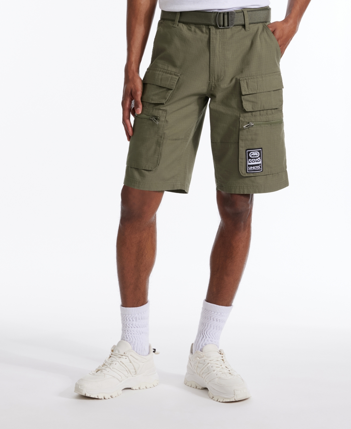 Ecko Unltd Freshen Up Belted Cargo Short In Olive