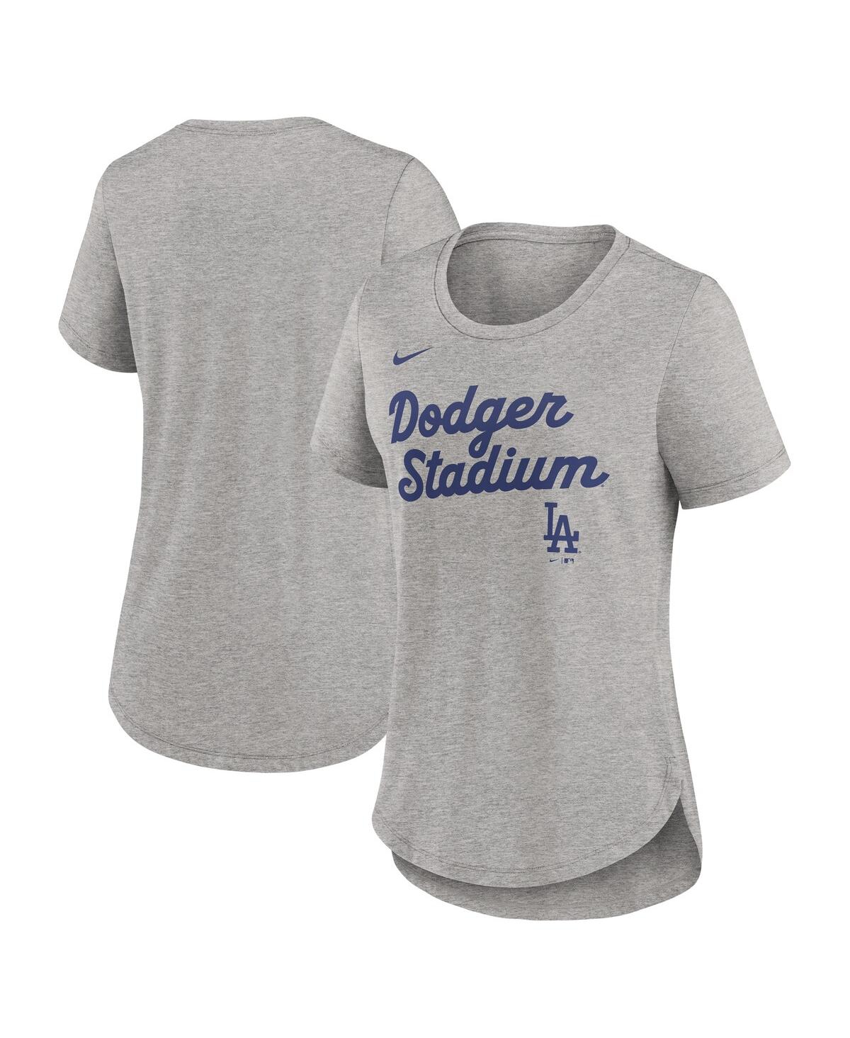 Nike Women's Heather Gray Los Angeles Dodgers Script Tri-blend T-shirt In Heather Gray
