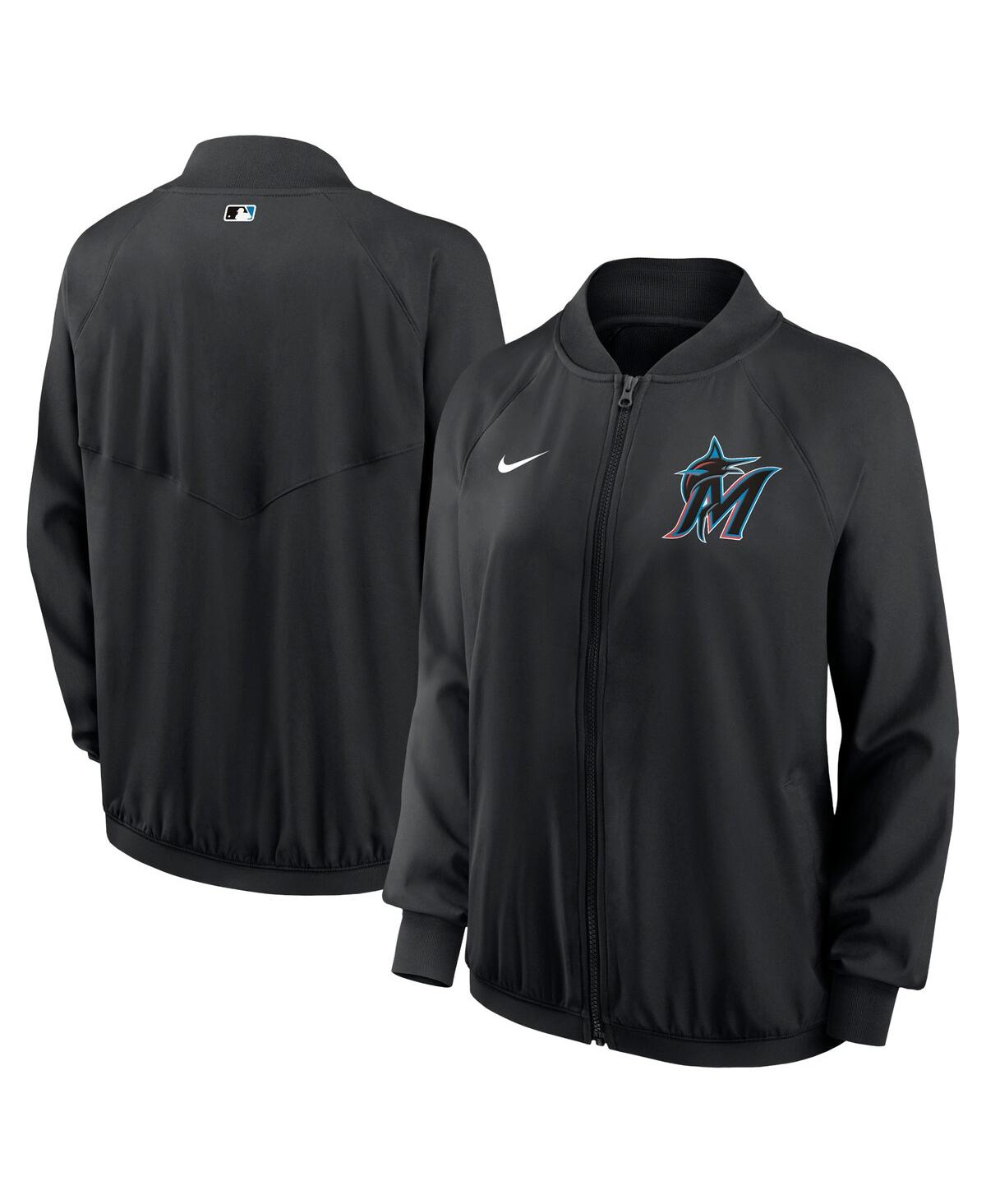 Nike Women's Black Miami Marlins Authentic Collection Team Raglan Performance Full-zip Jacket In Black
