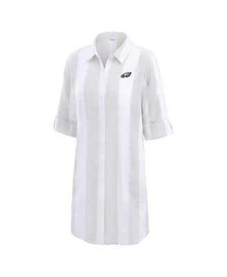 Women's Khaki/White&nbsp;Philadelphia Eagles Rugby Beach Stripe Button-Up Tunic Top
