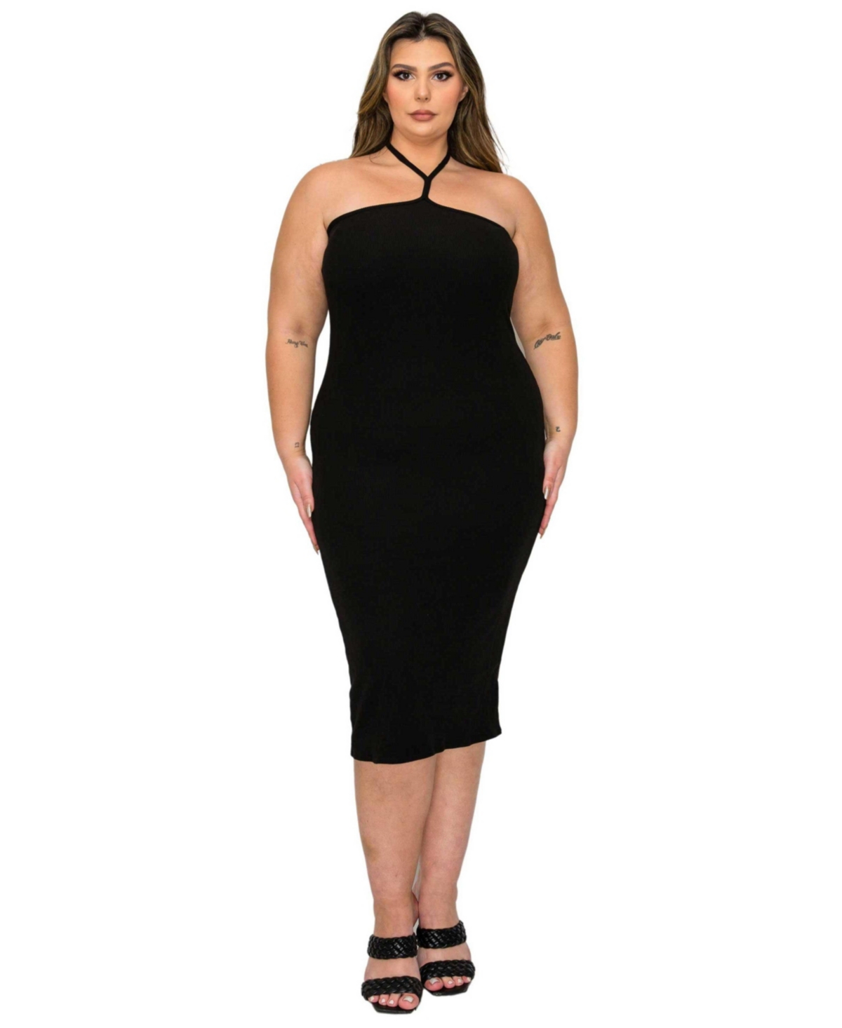 Plus Size Sienna Tie Neck Rib Dress - Light grey