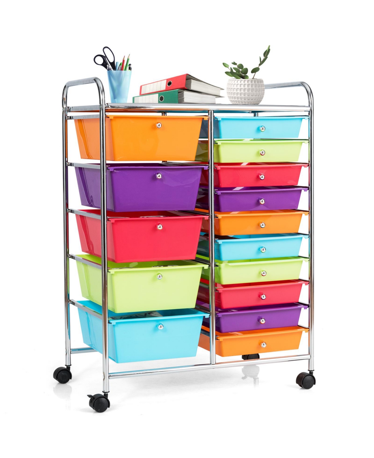15-Drawer Utility Rolling Organizer Cart with Multi-Use Storage - Pink