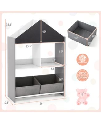 Playhouse Kids Bookshelf with Chalkboard and Whiteboard for 3-6 Years