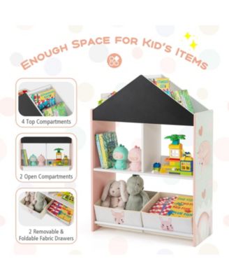 Playhouse Kids Bookshelf with Chalkboard and Whiteboard for 3-6 Years