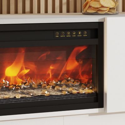 46 Inch black Crystal Electric Fireplace with White TV Stand, 12 Color Flame, 5 Brightness Levels