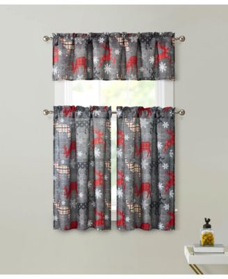Complete Plaid Christmas Reindeer Snowflakes 3 Pc Kitchen Curtain Tier And Valance Set