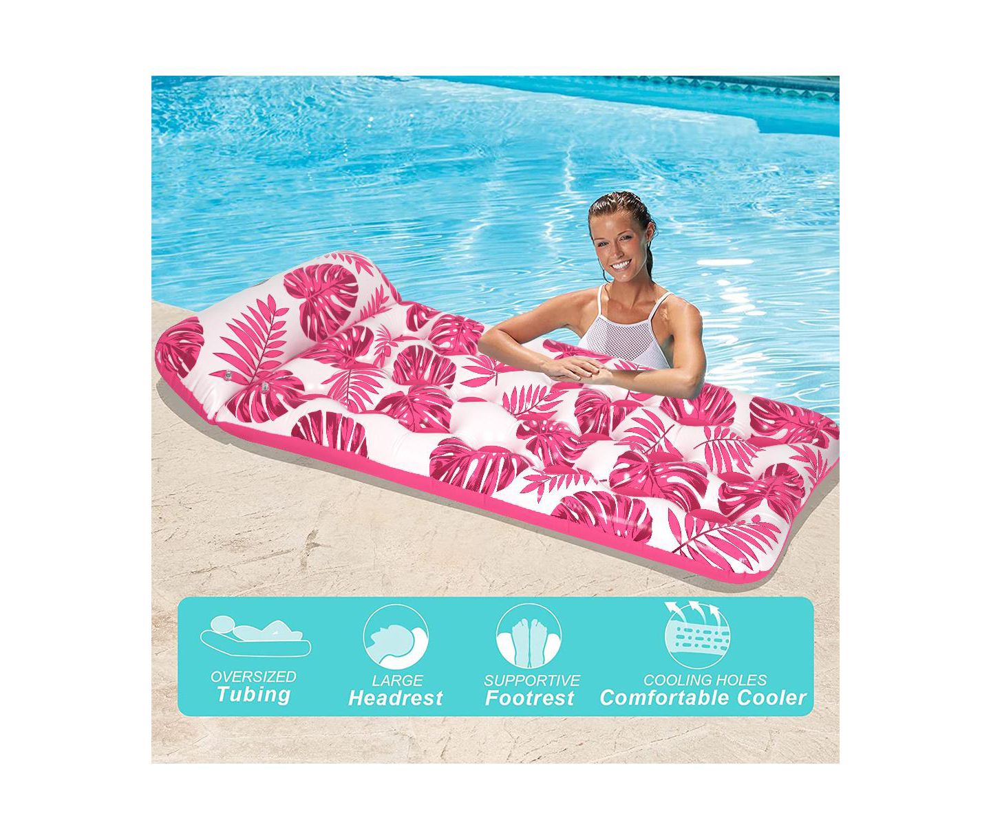 Детская игрушка Cowin Inflatable Pool Floats Hammock with Headrest Floating Pool Lounge Chair 73 x 34in for Adults, цвет: Красный — фото 4