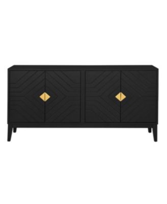 4-Door Black Sideboard Cabinet with Gold Handles and Adjustable Shelf