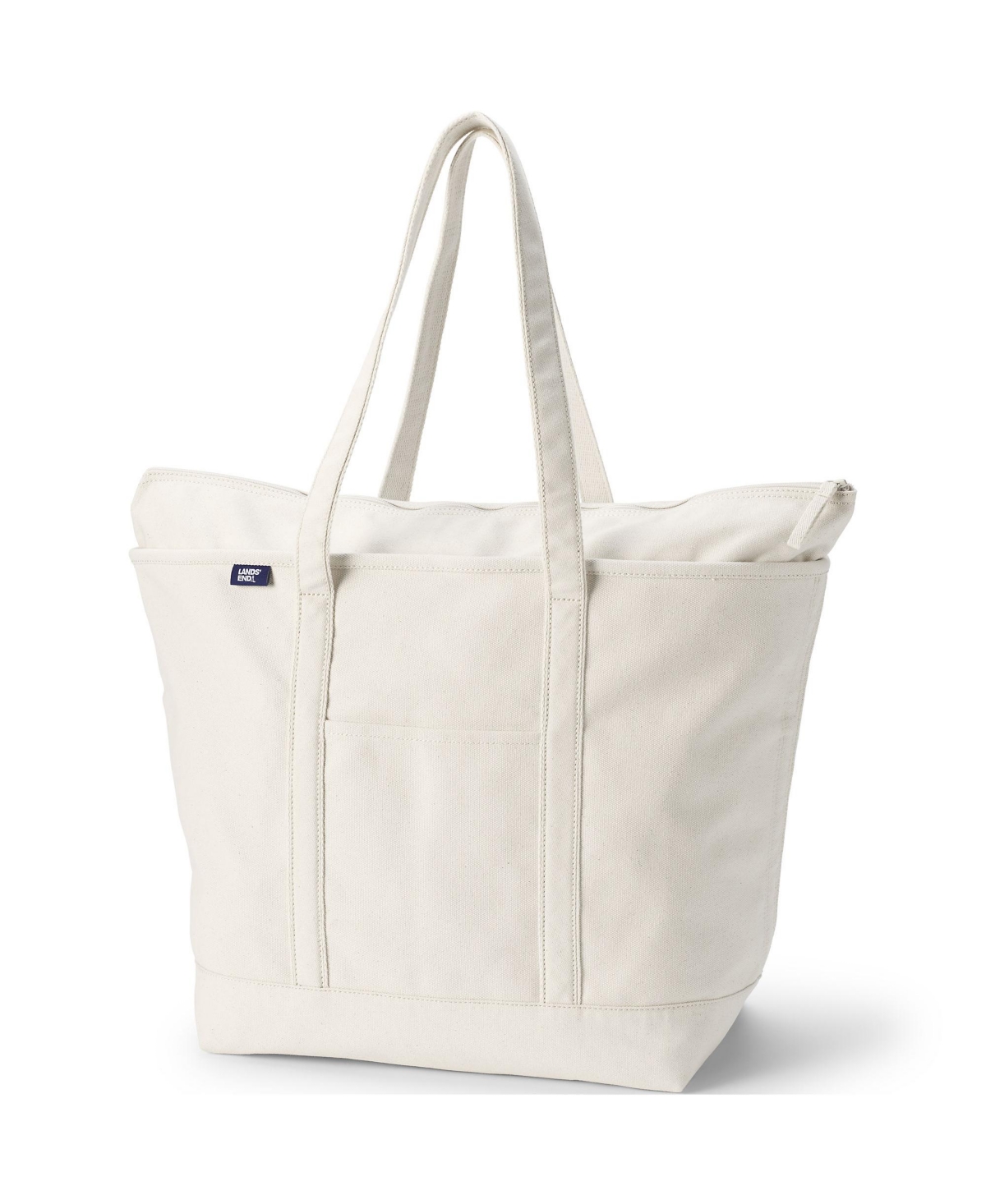 Extra Large Natural 5 Pocket Zip Top Long Handle Canvas Tote Bag - Natural/natural