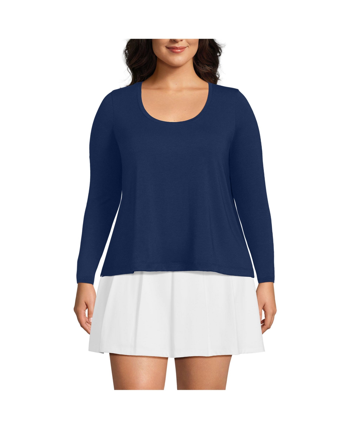 Plus Size Power Performance Long Sleeve Scoopneck Tee - Wild lilac/white mini stripe