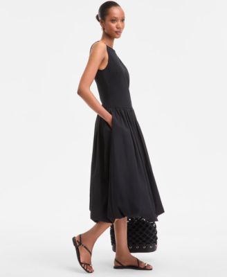Women's Mixed-Media Bubble-Hem Midi Dress, Exclusively at Macy's