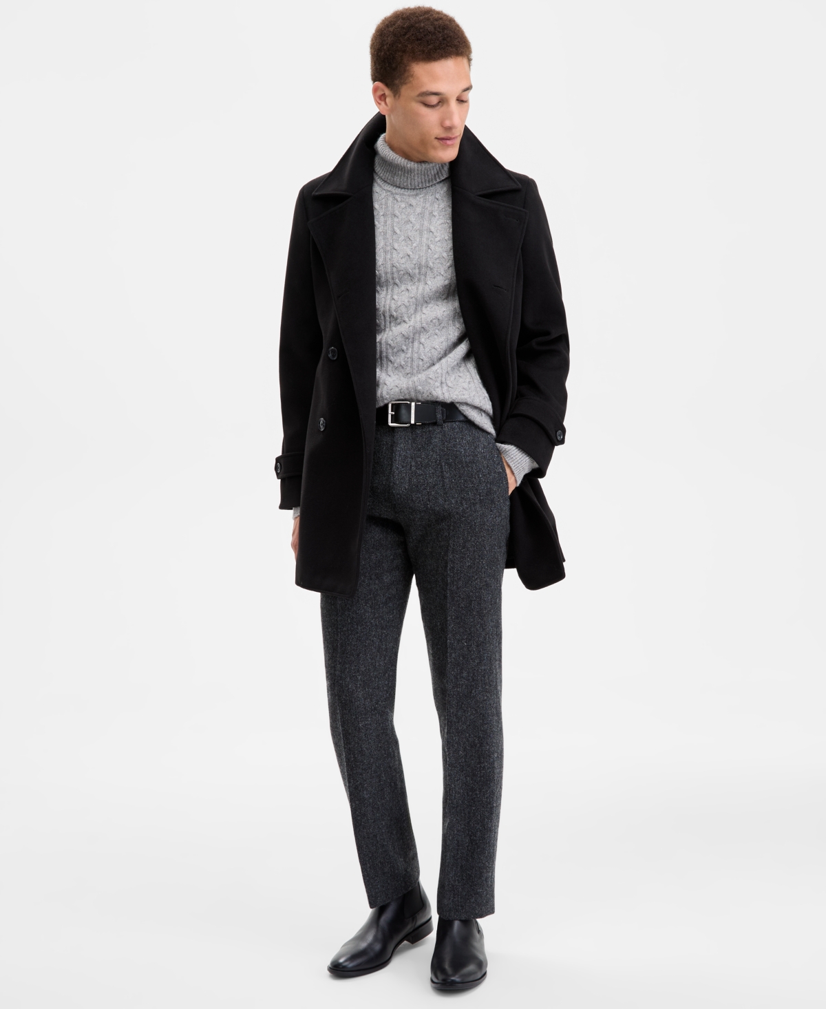 Tommy Hilfiger Men's Classic-fit Double Breasted Overcoat In Black