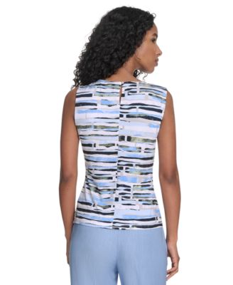 Women's Printed Pleated-Neck Sleeveless Top