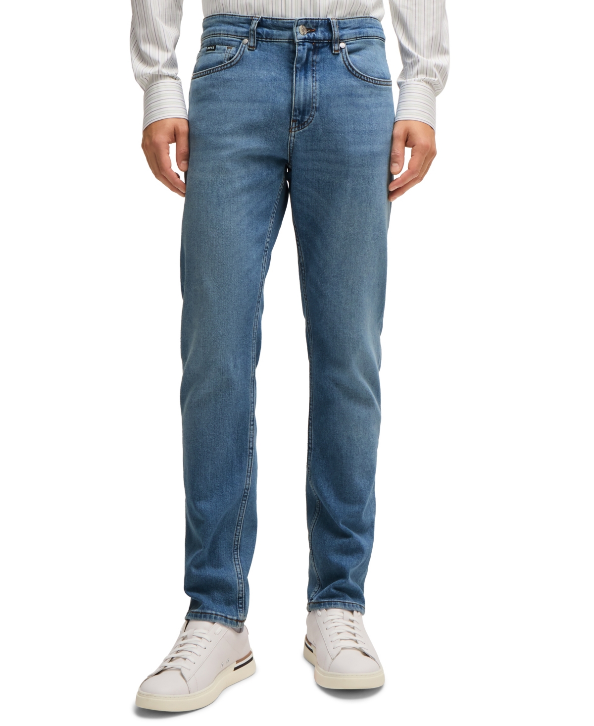 Shop Hugo Boss Boss By  Men's Comfort-stretch Denim Slim-fit Jeans In Open Blue