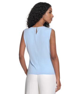 Women's Pleated-Neck Sleeveless Top