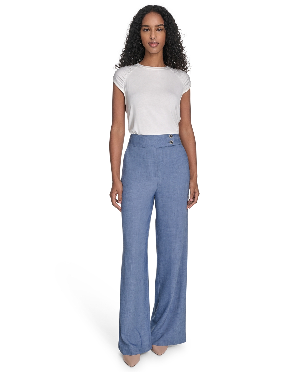 CALVIN KLEIN WOMEN'S FAUX-DENIM HIGH RISE WIDE-LEG PANTS 